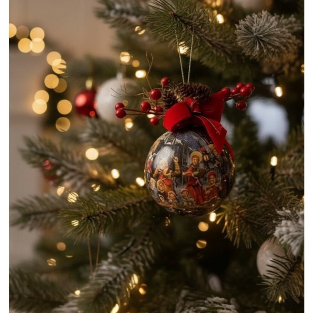Simpich 1987 Carolers Christmas Ball Paper Mache Ornament Tomorrow Today Corp.